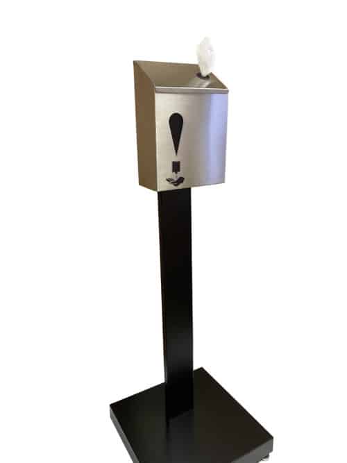 Side view of hand sanitizing station
